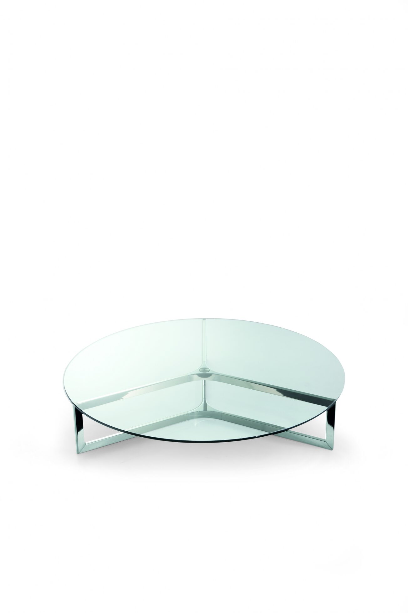 Raj 1 circular coffee table with transparent glass table top and stainless steel base